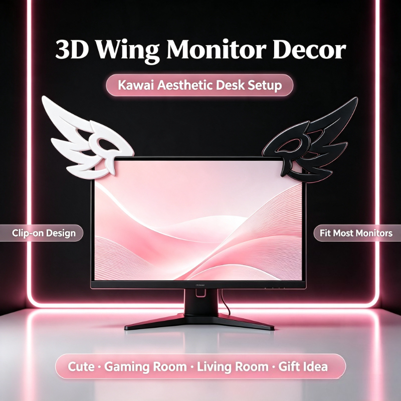 Setup Desk Monitor - Decoración de Alas 3D Kawaii para