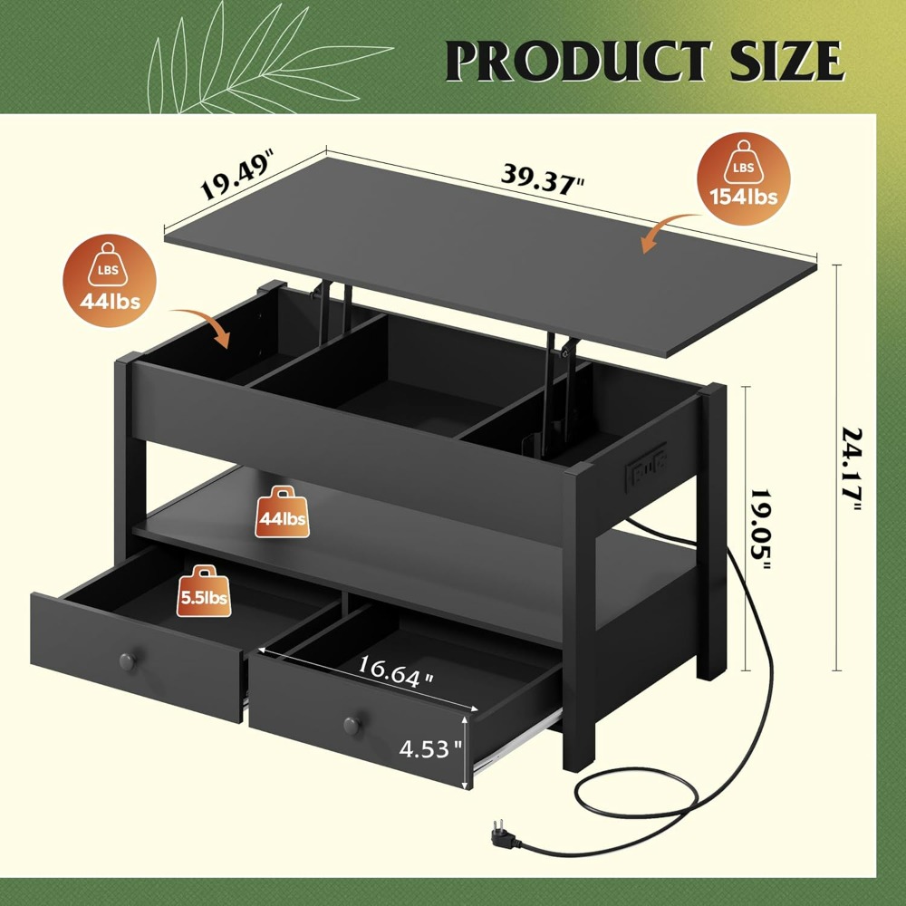 Mesa de Centro Elevable Negra  - Desk Drawer Unit reseña y precio
